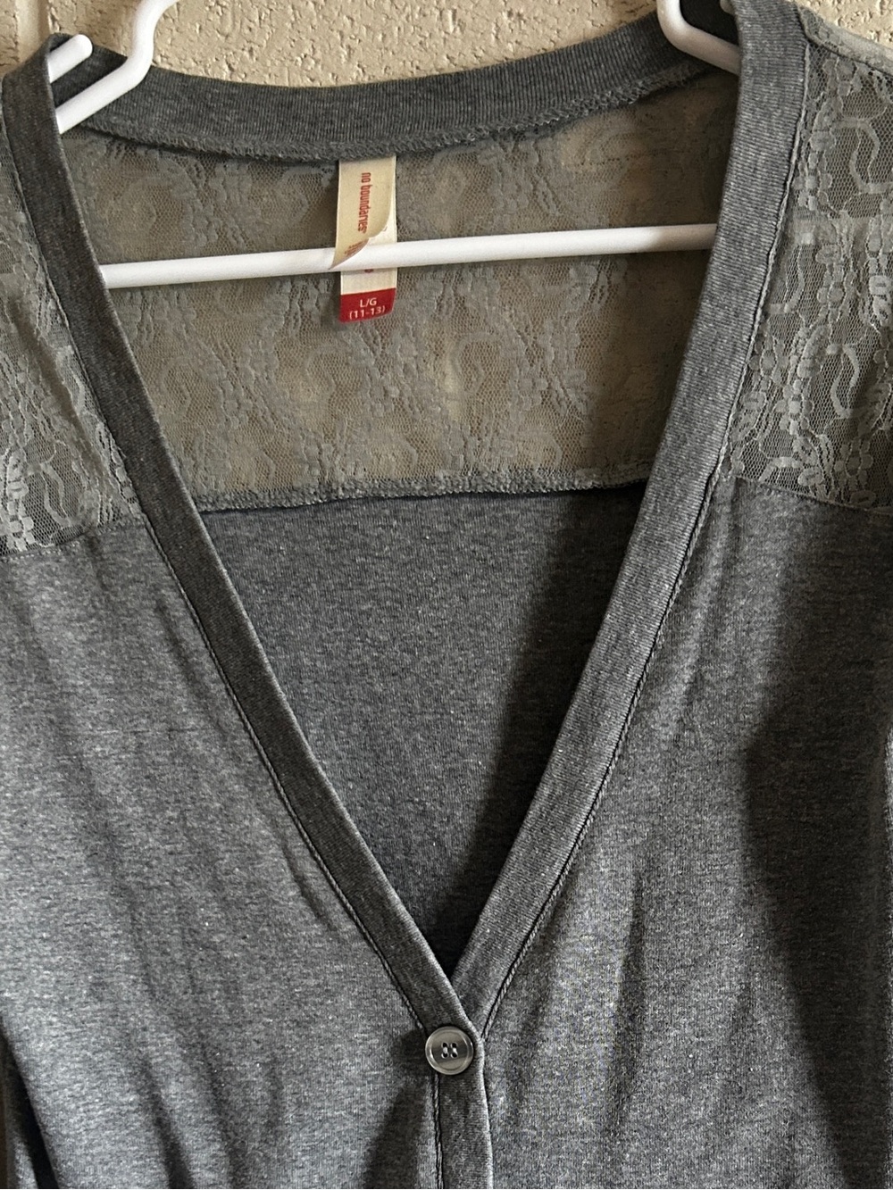 No Boundaries Gray Lace Lightweight Spring Cardigan | Juniors Large
